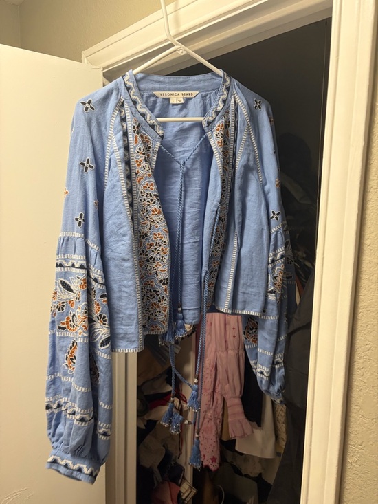 Veronica Beard Jackets & Blazers - Veronica Beard Light Blue Embroidered Tie-Front Jacket